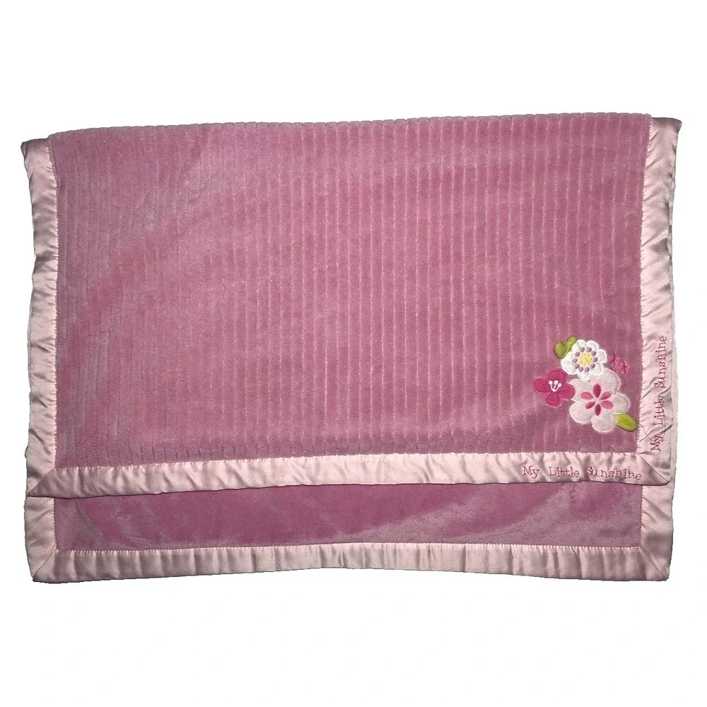 Carter's My Little Sunshine‎ Pink Ribbed Flower Baby Blanket Satin Trim Girl